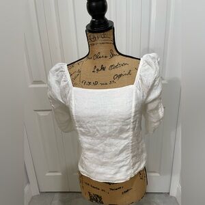 Rachel Zoe White Linen Puff Sleeve Top